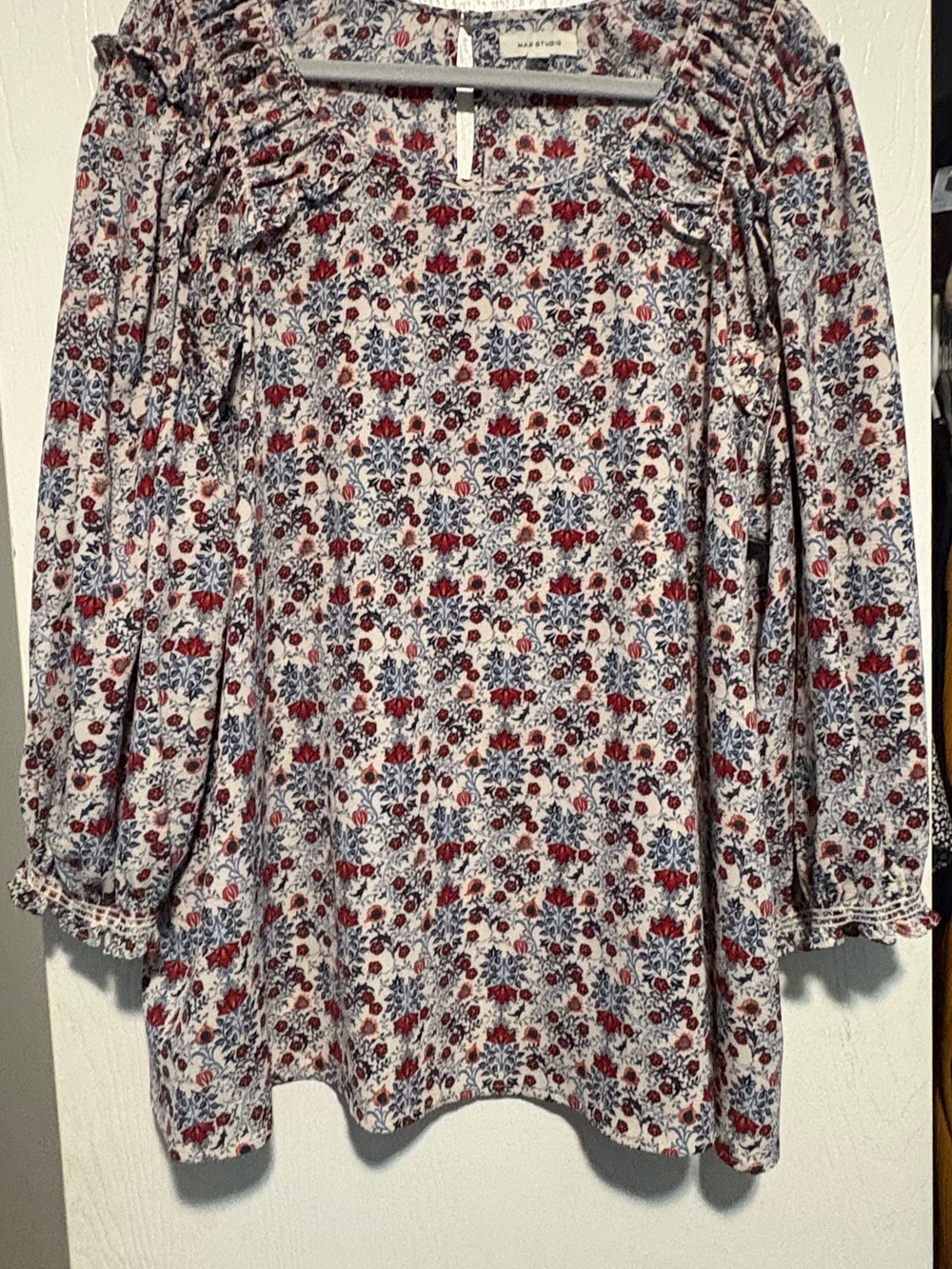 Madewell White Tunic with Red & Blue Floral Print
